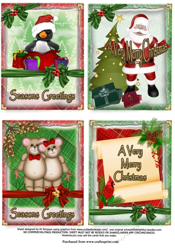 4 Christmas Toppers/ Santa, teddies and xmas penguin
