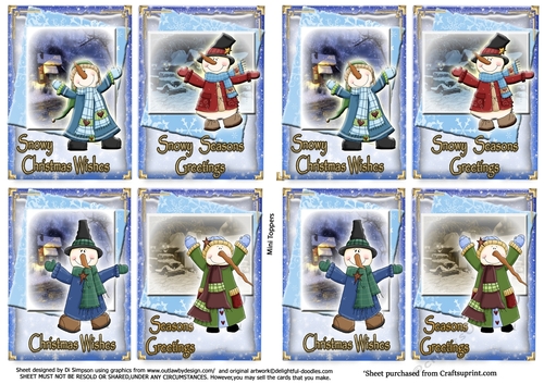 8 Mini Christmas Toppers/ snowmen