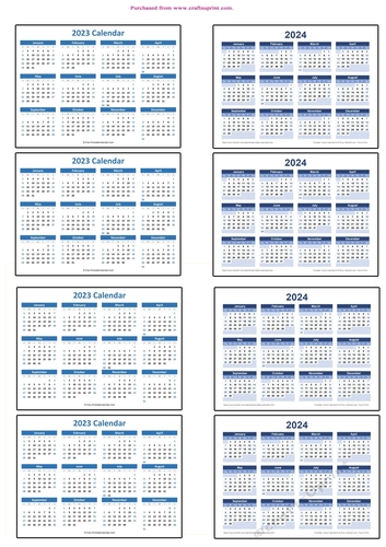 2023/ 2024 Sheet of 8 Mini Note Pad Calendars