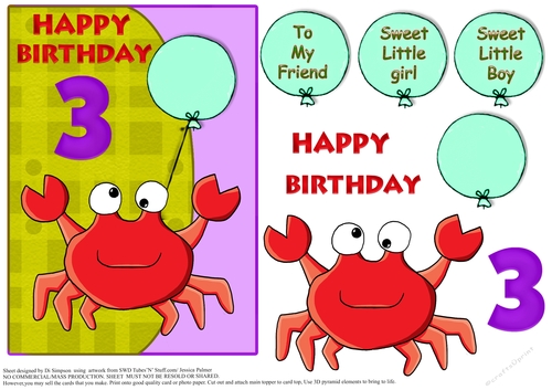 Happy Birthday for 3 yrs- Funny crab