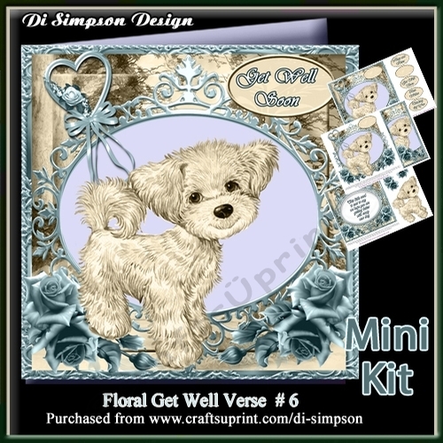 Beautiful Rose & Puppy Card Front Kit- Get Well #6