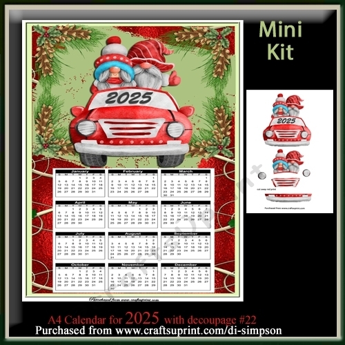 Mini Kit- A4 Christmas Gnome Calendar for 2025 /no.# 22