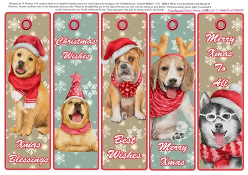 5 Very Cute Christmas Doggy Bookmarks #1