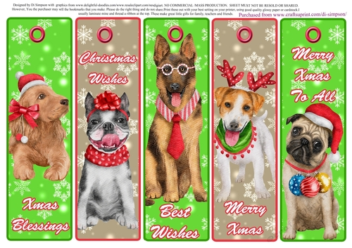 5 Very Cute Christmas Doggy Bookmarks #2