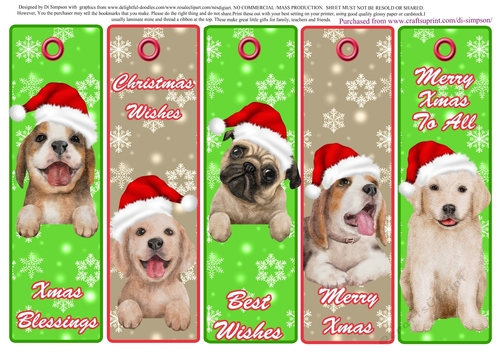 5 Very Cute Christmas puppies Bookmarks #3