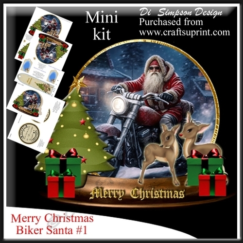 Mini Kit Shaped Card- Biker Santa #1