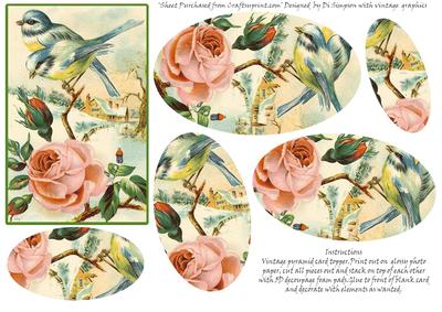 Vintage Floral /bluebirds Pyramid Card