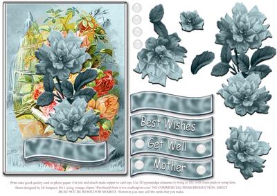 Vintage Floral for 5 x 7 in Shades of Teal