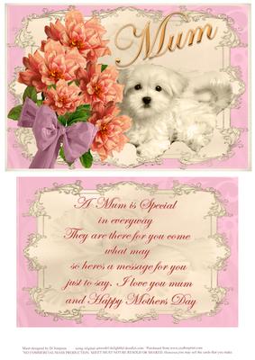Mothers Day Puppy Topper & Verse-pink