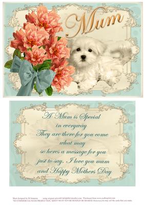 Mothers Day Puppy Topper & Verse-green Tone