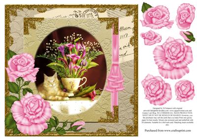 Puss and Flora-8x8 with Decoupage