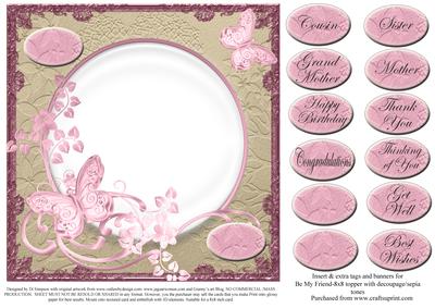 Insert for 8x8- Be My Friend -sepia and Pink Tones