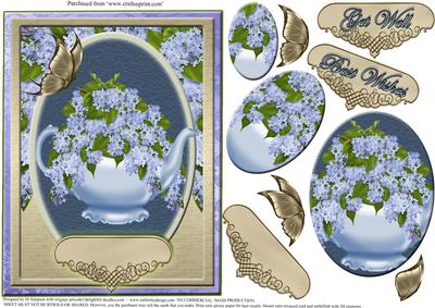 Beautiful Teapot and Iris Flowers with Pyramid Elements