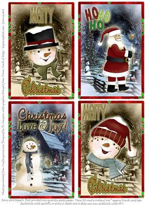 4 Christmas Toppers-snowmen & Santa