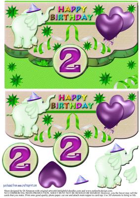 Scalloped Elephant Fun Happy Birthday for 2yrs (#1)