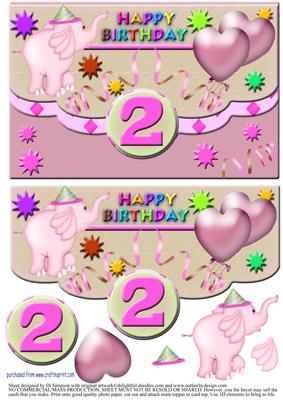 Scalloped Elephant Fun Happy Birthday for 2yrs (#3)