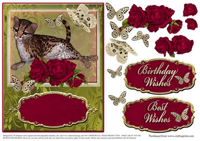 Wild Cat,butterfly and Roses Topper