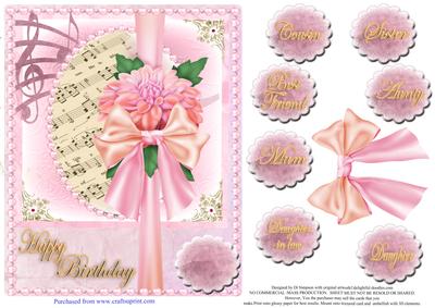 Floral and Pearls- Happy Birthday-pink