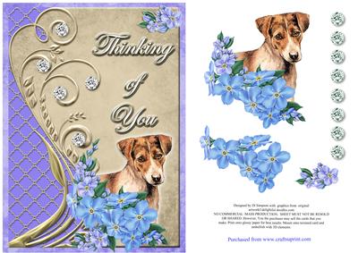 Thinking of You - Flowers and Vintage Jack Russel