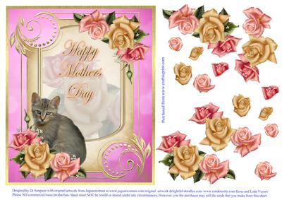 Mothers Day- Edwardian Roses and Sweet Grey Puss