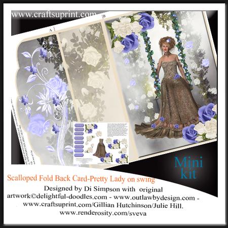 Scalloped Edge Fold Back Card- Pretty Lady in Swing