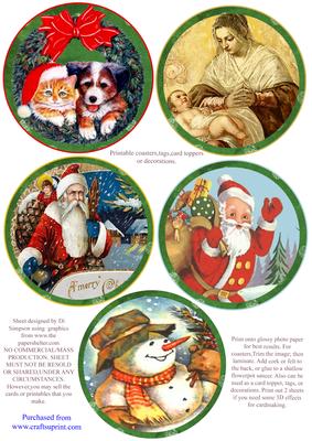 5 Beautiful Vintage Christmas Coasters