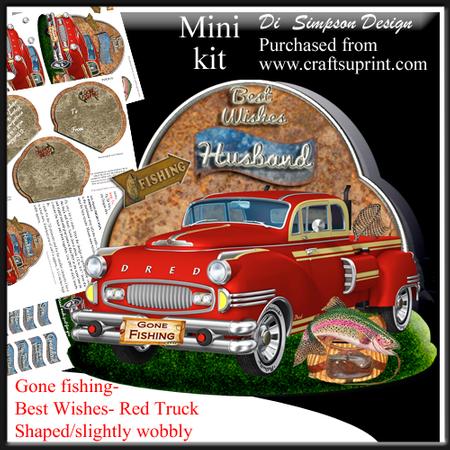 Gone Fishing- Best Wishes- Rusty Truck- Shaped/wobbly