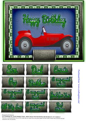 Happy Birthday - Vintage Racing Car Theme