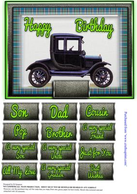 Happy Birthday - Vintage Car Theme