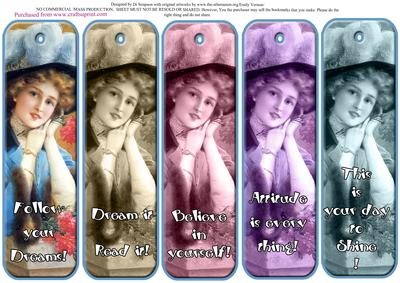 5 Beautiful Vintage Lady Bookmarks with Sayings #3