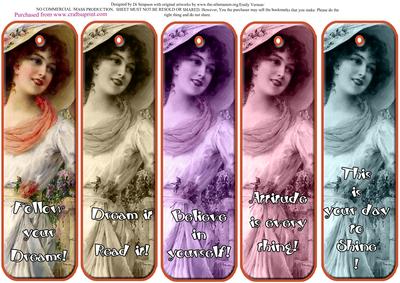 5 Beautiful Vintage Lady Bookmarks with Sayings #4