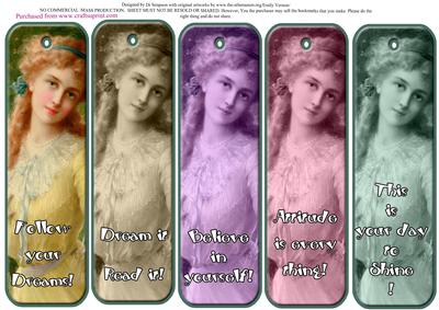 5 Beautiful Vintage Lady Bookmarks with Sayings #5