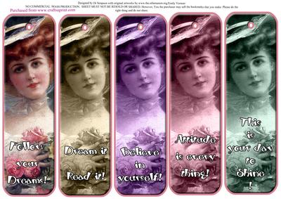 5 Beautiful Vintage Lady Bookmarks with Sayings #6