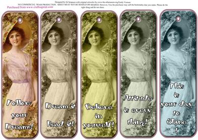 5 Beautiful Vintage Lady Bookmarks with Sayings #7