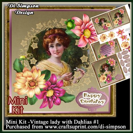 Mini Kit - Framed Vintage Lady with Dahlias