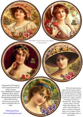 Coasters - 5 Beautiful Vintage Ladies #5-rust Frame