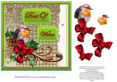 Xmas Robin, Gold Lattice & Lace #2
