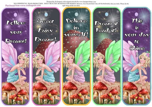 5 Beautiful Fairy Bookmarks with Sayings
