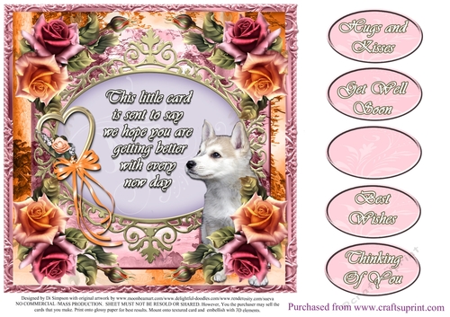 Beautiful Rose & Puppy Verse Card Front - Get Well