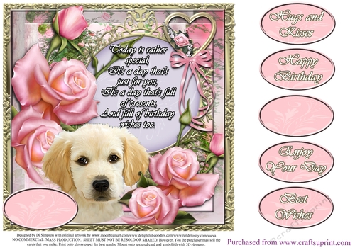 Beautiful Rose & Puppy Verse Card Front - Happy Birthday