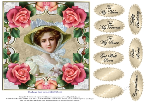 Lovely Vintage Lady with roses #1 For lots of occasions.