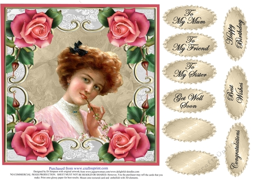 Lovely Vintage Lady with roses #2 For lots of occasions.