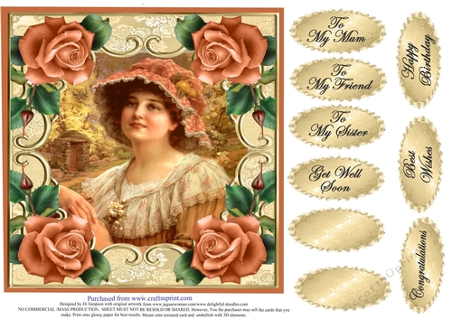 Lovely Vintage Lady with roses #3 For lots of occasions.