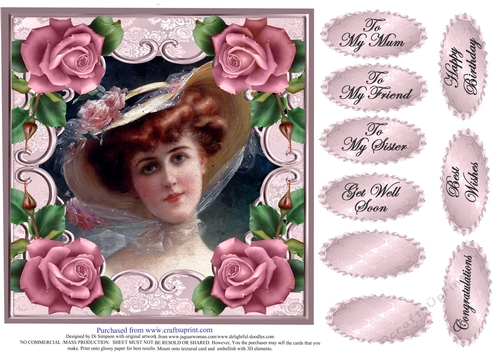 Lovely Vintage Lady with roses #7 For lots of occasions.