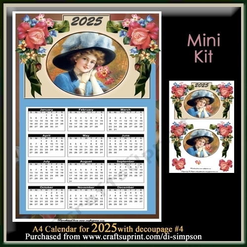 Mini Kit- A4 Vintage Lady Calendar for 2025 with decoupage #4