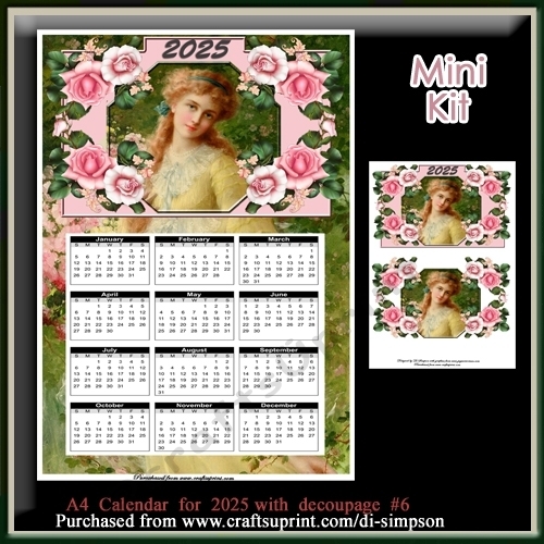 Mini Kit- A4 Vintage Lady Calendar for 2025 with decoupage #6
