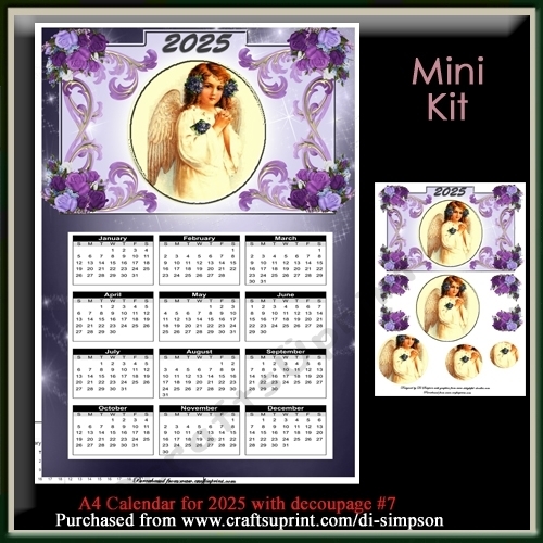 Mini Kit- A4 Vintage Angel Calendar for 2025 with pyramid decoupage #7