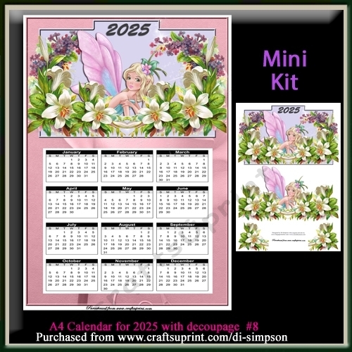 Mini Kit- A4 Vintage Fairy Calendar for 2025 with pyramid decoupage #8