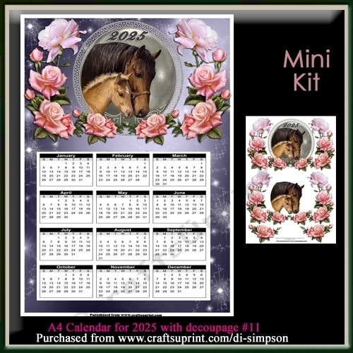 Mini Kit- A4 Roses and Ponies Calendar for 2025 #11