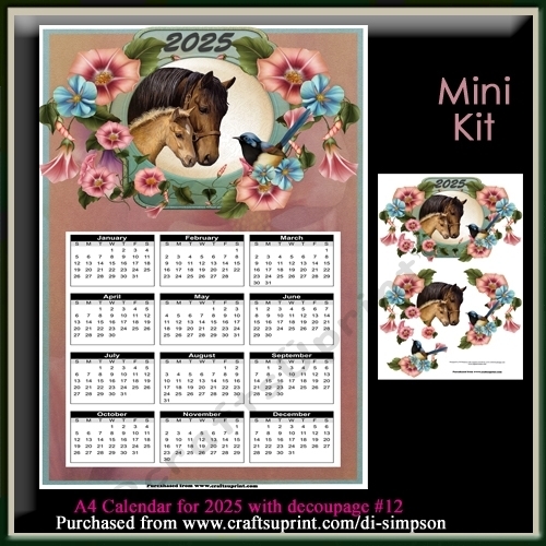 Mini Kit- A4 Beautiful Mare and Foal Calendar for 2025  #12
